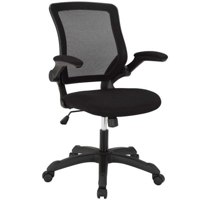 Modway Veer Office Chair with Mesh Back and Black Vinyl Seat With Flip-Up Arms - Ergonomic Desk And Computer Chair