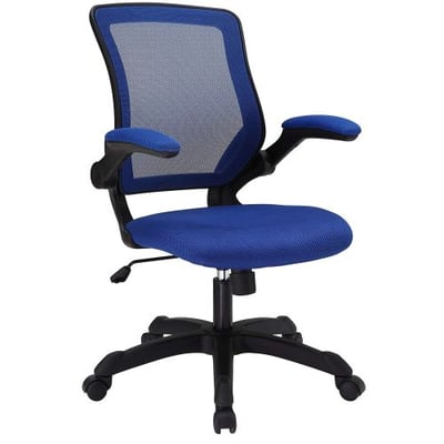 Modway Veer Office Chair with Mesh Back and Blue Vinyl Seat With Flip-Up Arms - Ergonomic Desk And Computer Chair