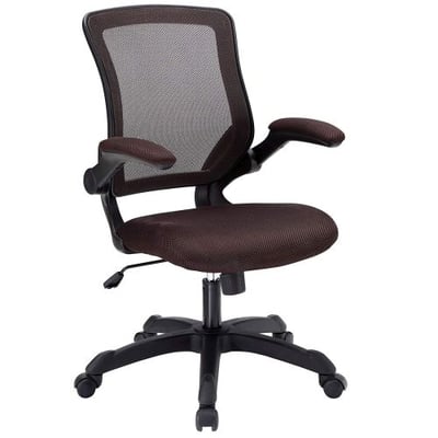 Modway Veer Office Chair with Mesh Back and Brown Vinyl Seat With Flip-Up Arms - Ergonomic Desk And Computer Chair
