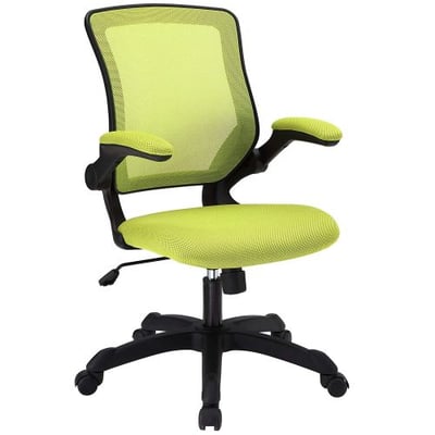 Modway Veer Office Chair with Mesh Back and Green Vinyl Seat With Flip-Up Arms - Ergonomic Desk And Computer Chair