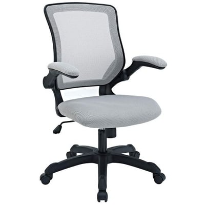 Modway Veer Office Chair with Mesh Back and Gray Vinyl Seat With Flip-Up Arms - Ergonomic Desk And Computer Chair
