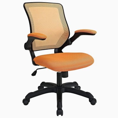Modway Veer Office Chair with Mesh Back and Orange Vinyl Seat With Flip-Up Arms - Ergonomic Desk And Computer Chair