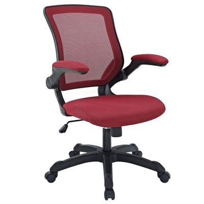 Modway Veer Office Chair with Mesh Back and Red Vinyl Seat With Flip-Up Arms - Ergonomic Desk And Computer Chair