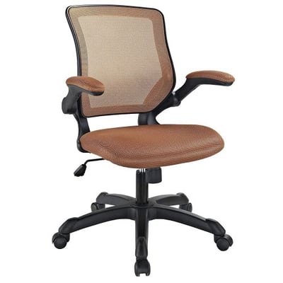 Modway Veer Office Chair with Mesh Back and Tan Vinyl Seat With Flip-Up Arms - Ergonomic Desk And Computer Chair