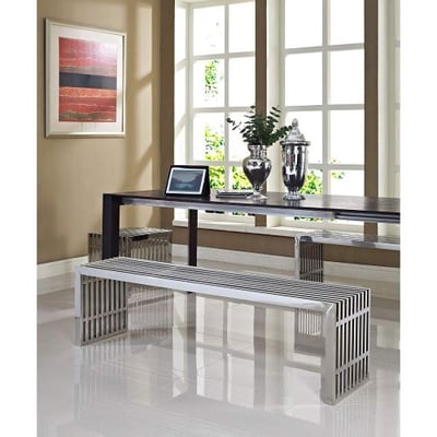 Modway Small Gridiron Stainless Steel Bench with Two Large Gridiron Stainless Steel Benches
