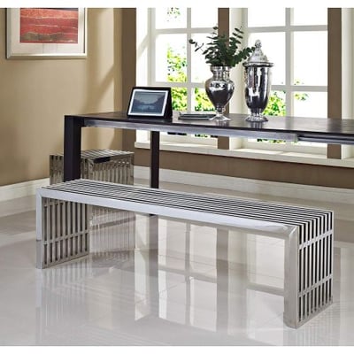 Modway Small Gridiron Stainless Steel Bench with Large Gridiron Stainless Steel Bench