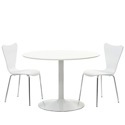 Modway Revolve Dining Table in White, Arne Jacobsen-Style Series 7 Side Chair Set in White