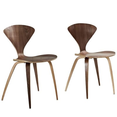 Modway Vortex Mid-Century Modern Dining Chairs in Dark Walnut - Set of 2