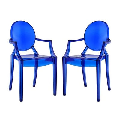 Modway Casper Modern Acrylic Dining Armchairs in Blue - Set of 2