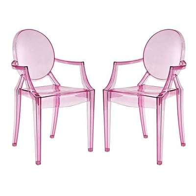 Modway Casper Modern Acrylic Dining Armchairs in Pink - Set of 2