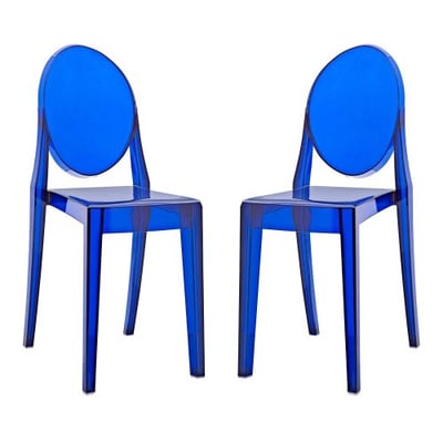 Modway Casper Modern Acrylic Dining Side Chairs in Blue - Set of 2