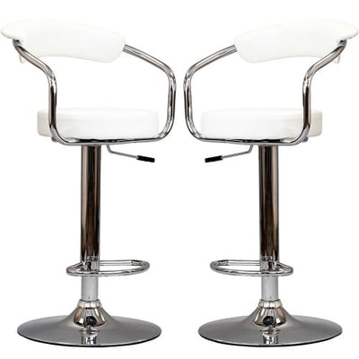 Modway Diner Retro Faux Leather Adjustable Bar Stools in White - Set of 2