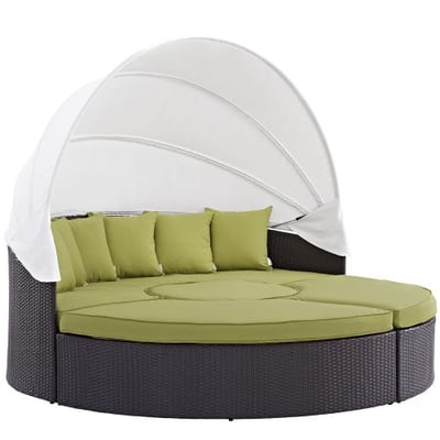 Modway Quest Circular Outdoor Wicker Rattan Patio Daybed with Canopy in Espresso Peridot