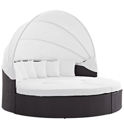 Modway Quest Circular Outdoor Wicker Rattan Patio Daybed with Canopy in Espresso White