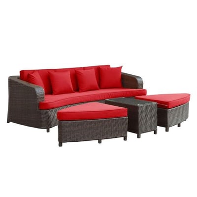 Modway Monterey Outdoor Wicker Rattan Sectional Sofa Set, Brown and Red