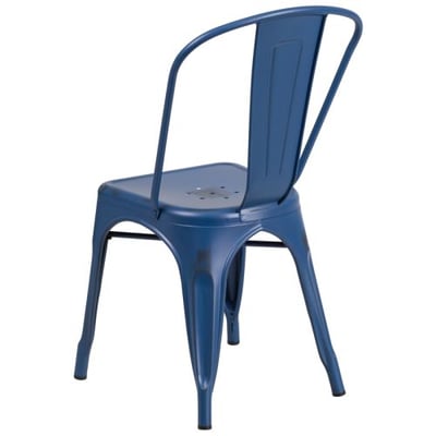 Commercial Grade Distressed Antique Blue Metal Indoor-Outdoor Stackable Chair