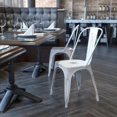 Commercial Grade Distressed White Metal Indoor-Outdoor Stackable Chair