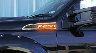 Ford F250 Illuminated Emblems 2-Piece Kit Includes Driver & Passenger Side Fender Emblems in Chrome - F250 in Amber Illumination