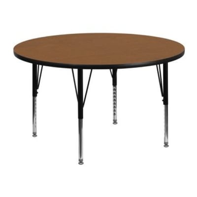 42'' Round Oak HP Laminate Activity Table - Standard Height Adjustable Legs