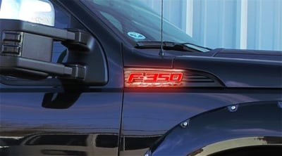 Ford F350 Illuminated Emblems 2-Piece Kit Includes Driver & Passenger Side Fender Emblems in Black Case - F350 in Red Illumination F350RDBK