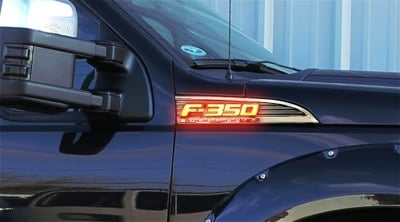 Ford F350 Illuminated Emblems 2-Piece Kit Includes Driver & Passenger Side Fender Emblems in Chrome - F350 in Amber Illumination