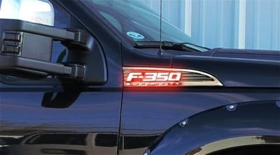 Ford F350 Illuminated Emblems 2-Piece Kit Includes Driver & Passenger Side Fender Emblems in Chrome - F350 in White Illumination