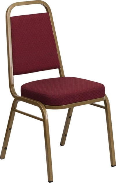 HERCULES Series Trapezoidal Back Stacking Banquet Chair in Burgundy Patterned Fabric - Gold Frame