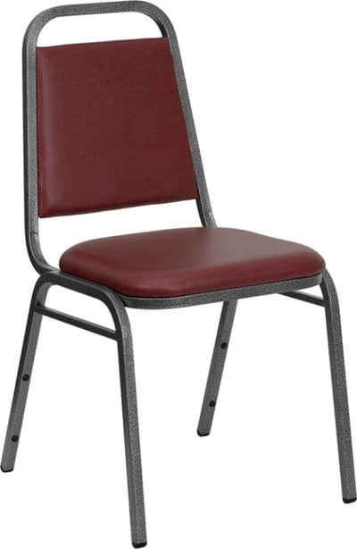 Hercules Series Trapezoidal Back Stacking Banquet Chair with Burgundy Vinyl Silver/Vein Frame