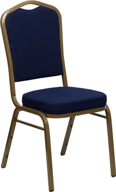 HERCULES Series Crown Back Stacking Banquet Chair in Navy Blue Patterned Fabric - Gold Frame