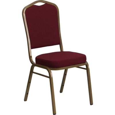 HERCULES Series Crown Back Stacking Banquet Chair in Burgundy Fabric - Gold Frame