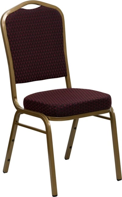 HERCULES Series Crown Back Stacking Banquet Chair in Burgundy Patterned Fabric - Gold Frame