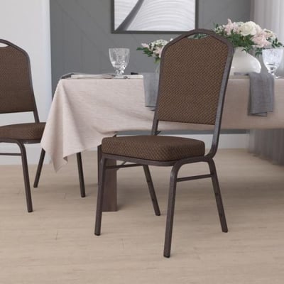 HERCULES Series Crown Back Stacking Banquet Chair in Brown Patterned Fabric - Copper Vein Frame