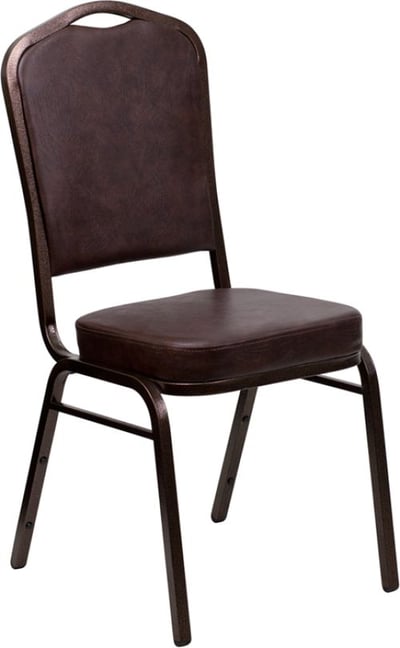 HERCULES Series Crown Back Stacking Banquet Chair in Brown Vinyl - Copper Vein Frame