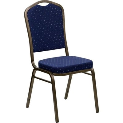 HERCULES Series Crown Back Stacking Banquet Chair in Navy Blue Dot Patterned Fabric - Gold Vein Frame
