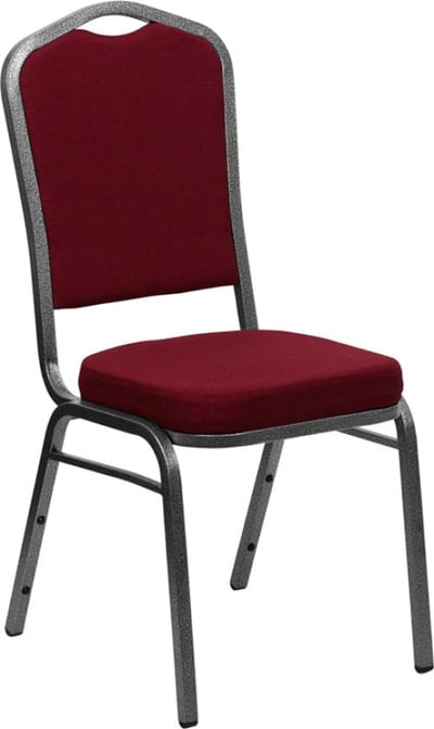 HERCULES Series Crown Back Stacking Banquet Chair in Burgundy Fabric - Silver Vein Frame
