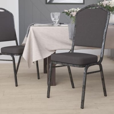 HERCULES Series Crown Back Stacking Banquet Chair in Gray Fabric - Silver Vein Frame