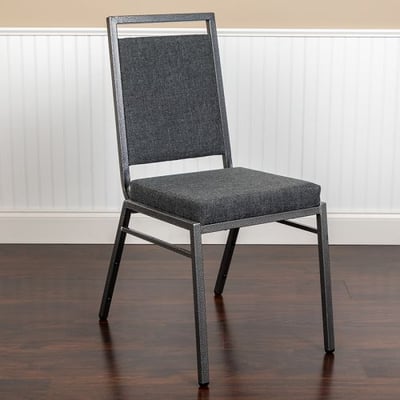 HERCULES Series Square Back Stacking Banquet Chair in Dark Gray Fabric with Silvervein Frame