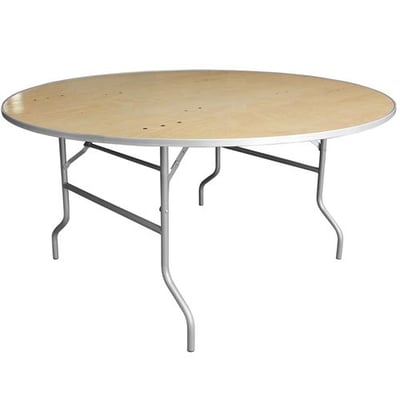 5-Foot Round HEAVY DUTY Birchwood Folding Banquet Table with METAL Edges