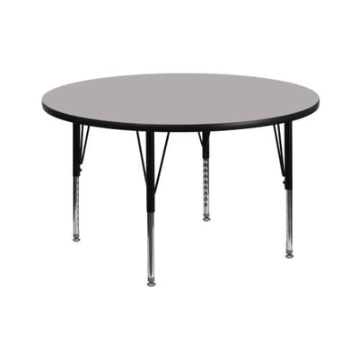 42'' Round Grey Thermal Laminate Activity Table - Height Adjustable Short Legs