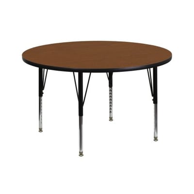 42'' Round Oak HP Laminate Activity Table - Height Adjustable Short Legs