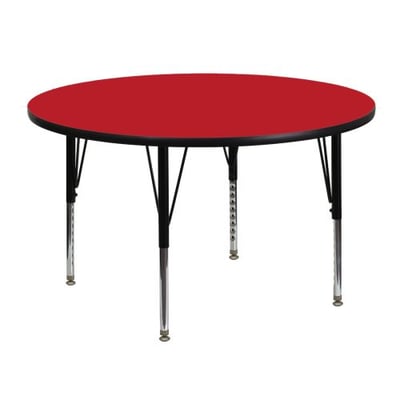 48'' Round Red HP Laminate Activity Table - Height Adjustable Short Legs