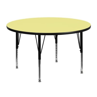 48'' Round Yellow Thermal Laminate Activity Table - Height Adjustable Short Legs