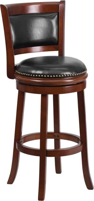 29'' Cherry wood Bar Stool with Black Leather Swivel Seat