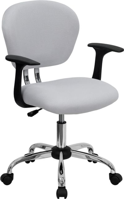 Mid-Back White Mesh Padded Swivel Task Office Chair with Chrome Base and Arms