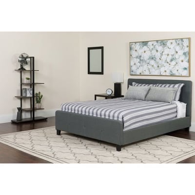 Tribeca King Size Tufted Upholstered Platform Bed in Dark Gray Fabric