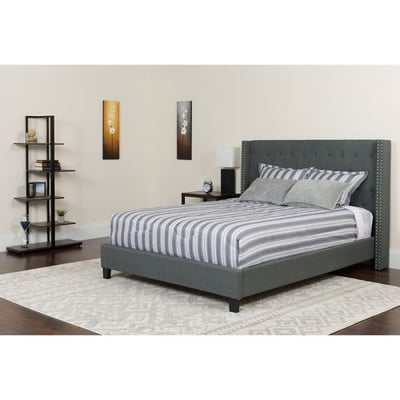 Riverdale King Size Tufted Upholstered Platform Bed in Dark Gray Fabric