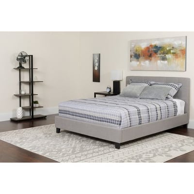 Chelsea Queen Size Upholstered Platform Bed in Light Gray Fabric with Memory Foam Mattress