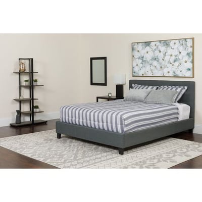 Tribeca Twin Size Tufted Upholstered Platform Bed in Dark Gray Fabric with Memory Foam Mattress
