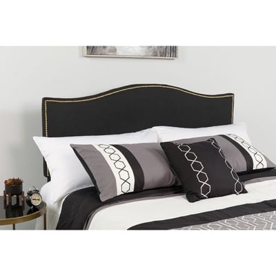 Lexington Upholstered King Size Headboard with Accent Nail Trim in Black Fabric