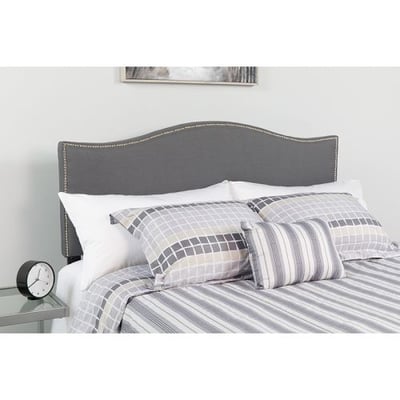 Lexington Upholstered Twin Size Headboard with Accent Nail Trim in Dark Gray Fabric